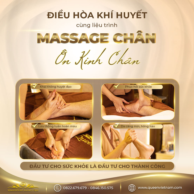 Kỹ thuật viên tại Queen Spa được đào tạo bấm huyệt giãn tĩnh mạch bài bản 